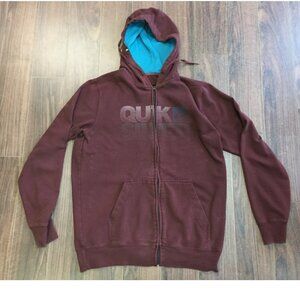 Quiksilver Burgundy Hoodie Size Large Full Zip Washable Cotton/Poly